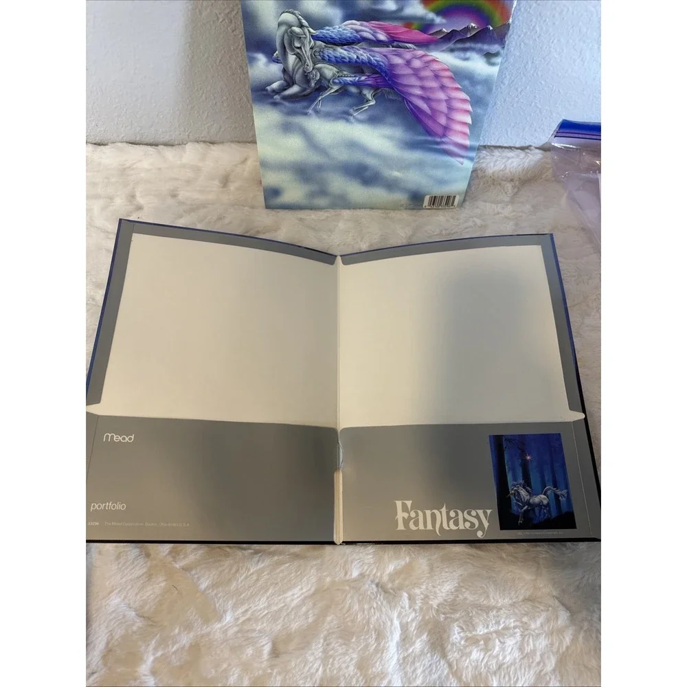 2-Vintage New Folder Portfolio Mead 1985 Unicorn Midnight Fantasy Sue Dawe
